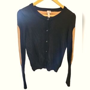 WOMEN'S LEATHER PATCH CASHMERE CARDIGAN